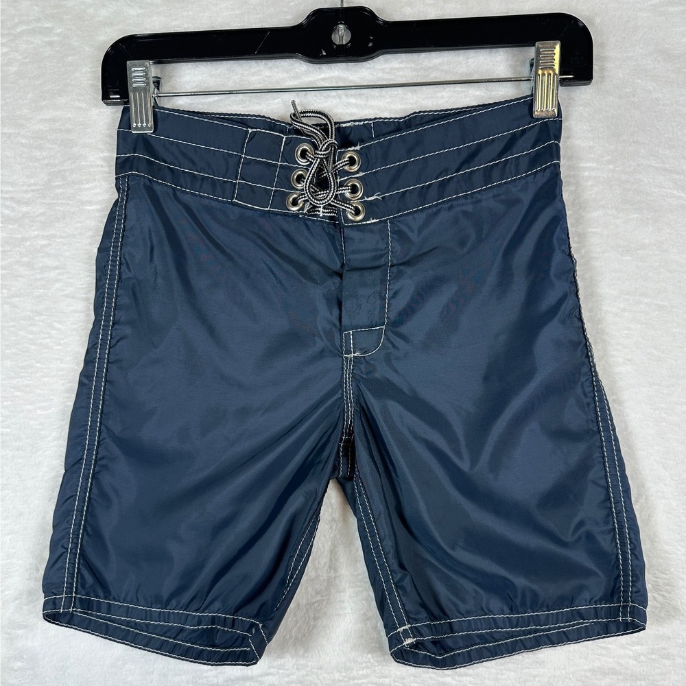 Birdwell Beach Britches Board Shorts Boys 10 Navy Blue Lace Up Nylon